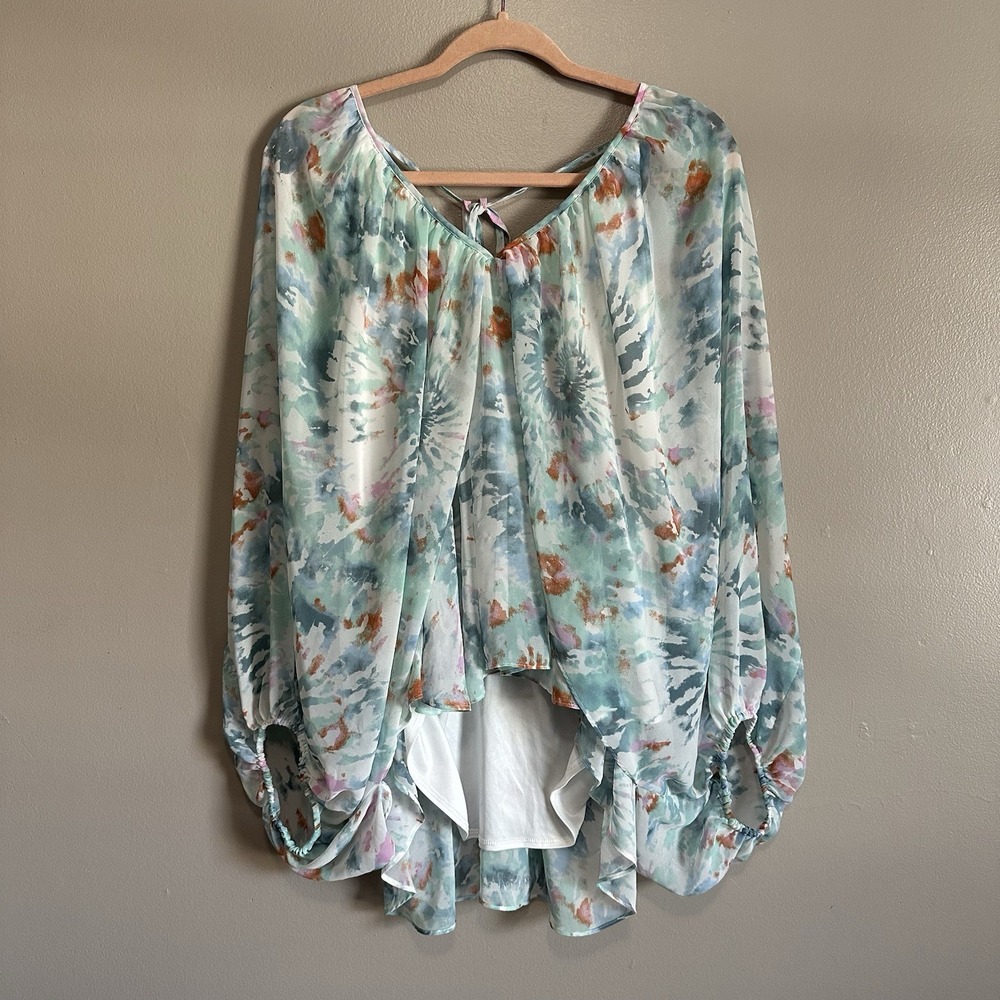 Cato Women's Flowy Tie Dye Top Blouse Open Back Flirty Elegant Whimsical 18/20W